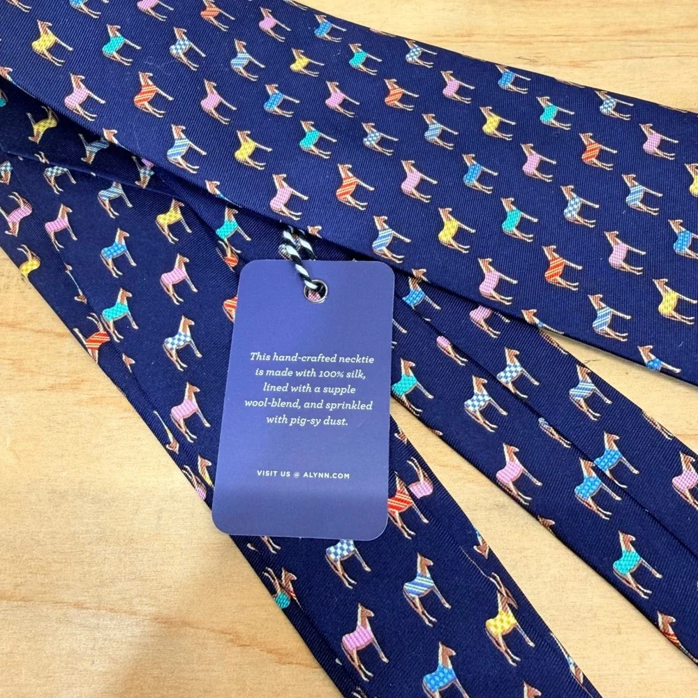 Alynn Silk‎ Necktie One Size Navy Blue Horse Blankets Equestrian Print NWT